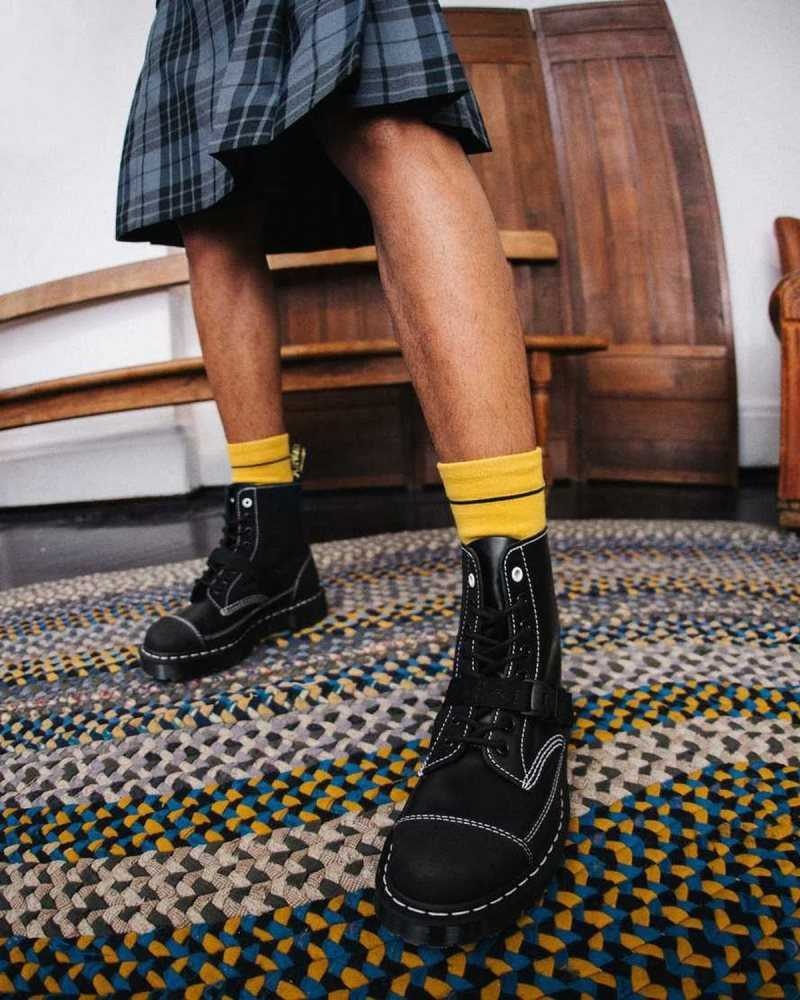 Dr Martens 1460 Tech Lær Blonder Up Boots Støvletter Herre Svarte | DZJEP1739