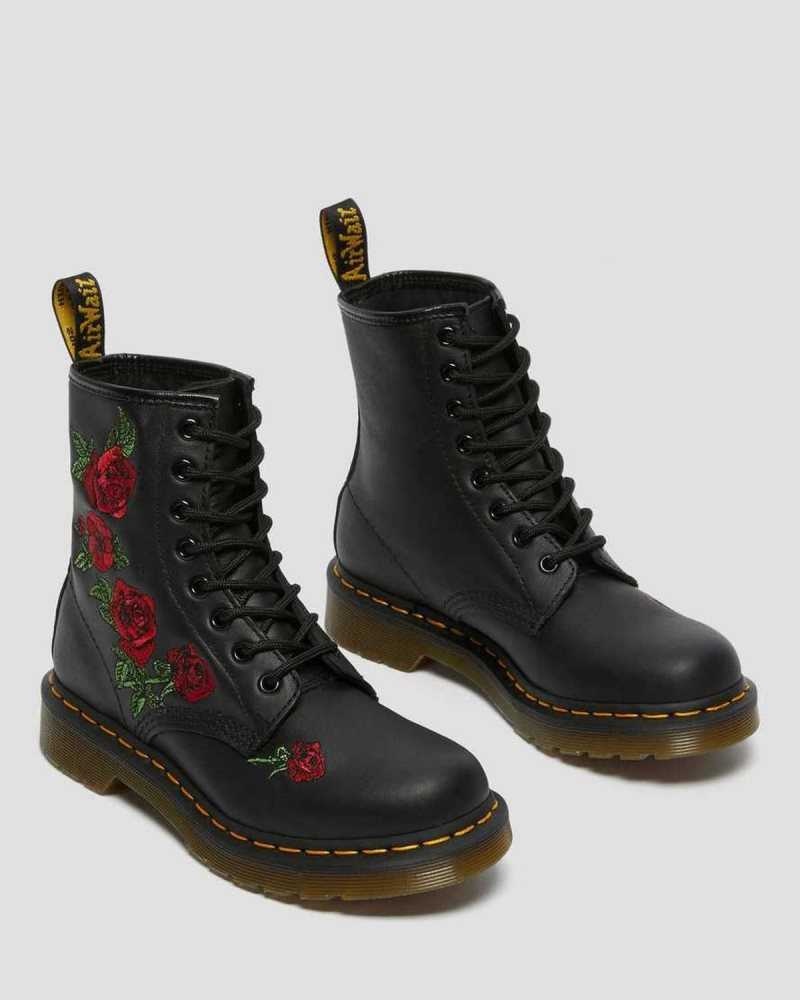 Dr Martens 1460 Vonda Floral Lær Blonder Up Boots Støvler Dame Svarte | DNTKU6240