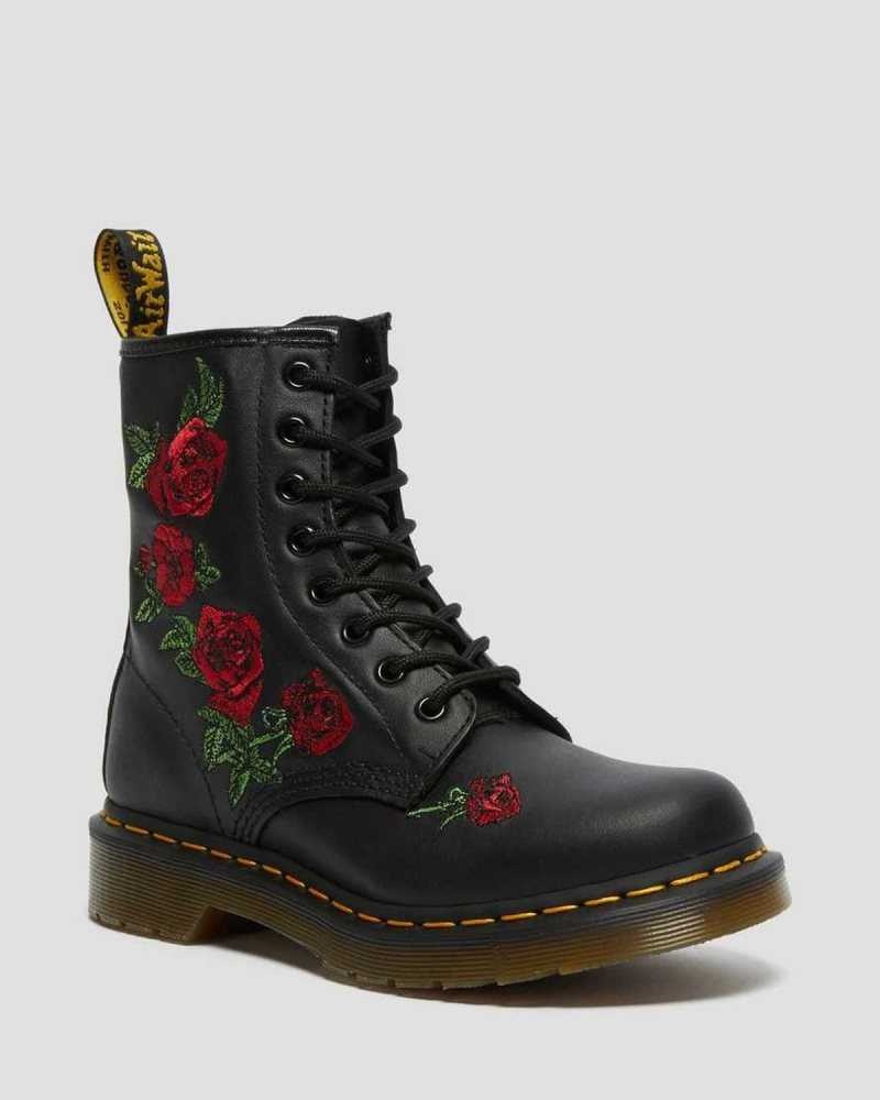 Dr Martens 1460 Vonda Floral Lær Blonder Up Boots Støvler Dame Svarte | DNTKU6240