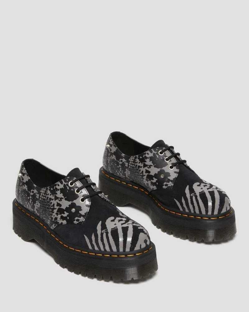 Dr Martens 1461 Animal Clash Lær & Semsket Skinn Platform Shoes Oxford Sko Herre Svarte Grå | BMEZV6240