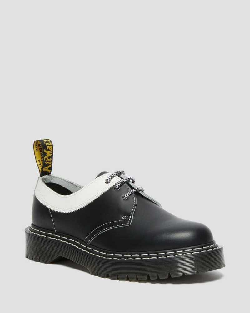 Dr Martens 1461 Bex Smooth Contrast Lær Oxford Shoes Oxford Sko Herre Svarte Hvite | GBKQT0163