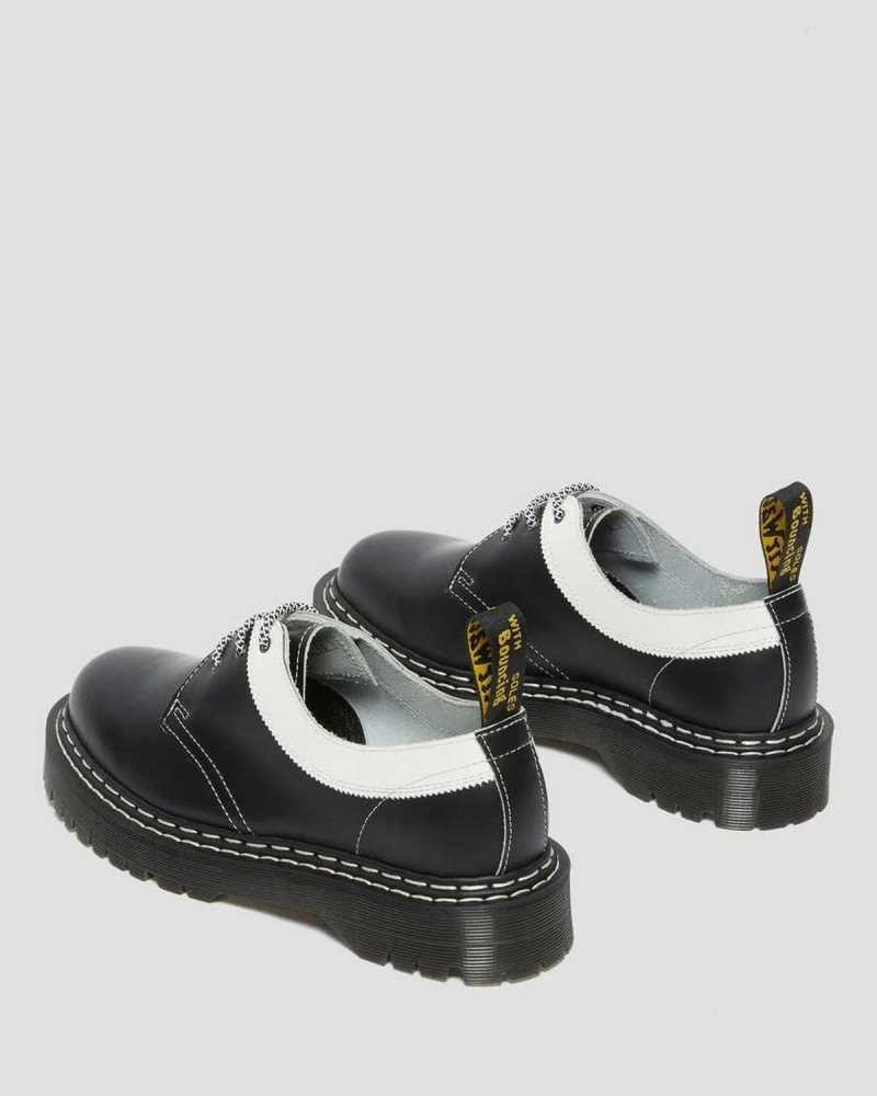 Dr Martens 1461 Bex Smooth Contrast Lær Oxford Shoes Platform Sko Dame Svarte Hvite | TCJPH7845