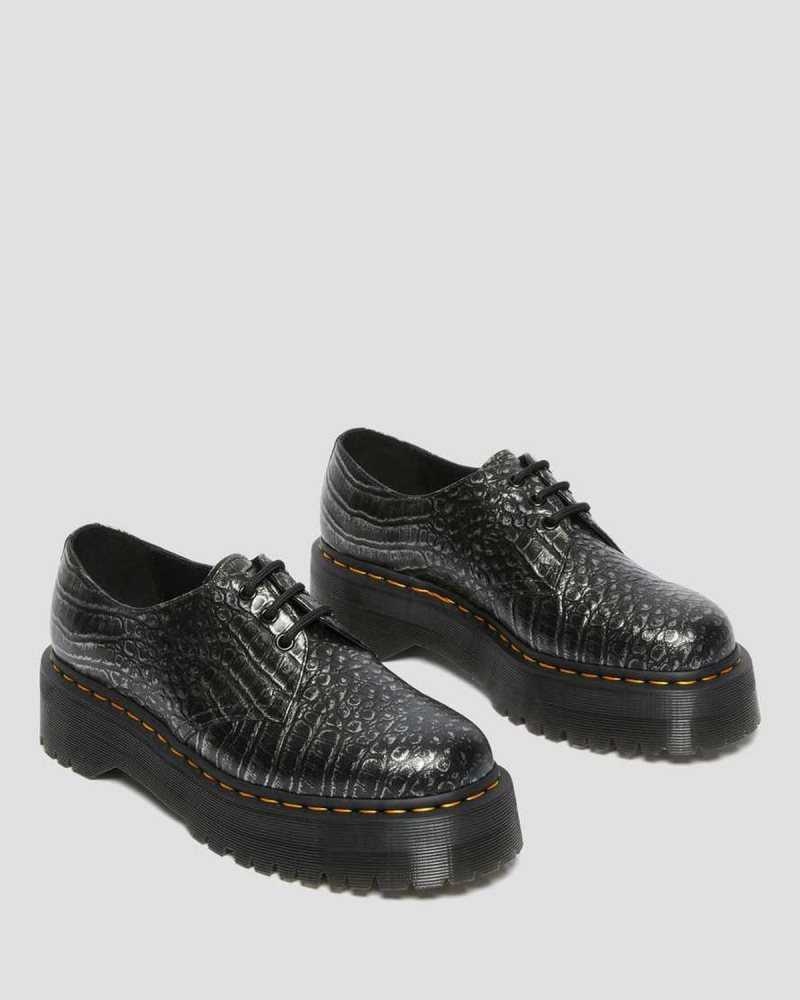 Dr Martens 1461 Croc Emboss Lær Platform Shoes Oxford Sko Herre Grå | ASELJ9013