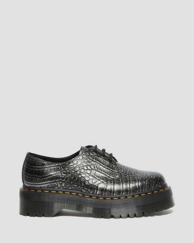 Dr Martens 1461 Croc Emboss Lær Platform Shoes Oxford Sko Herre Grå | ASELJ9013