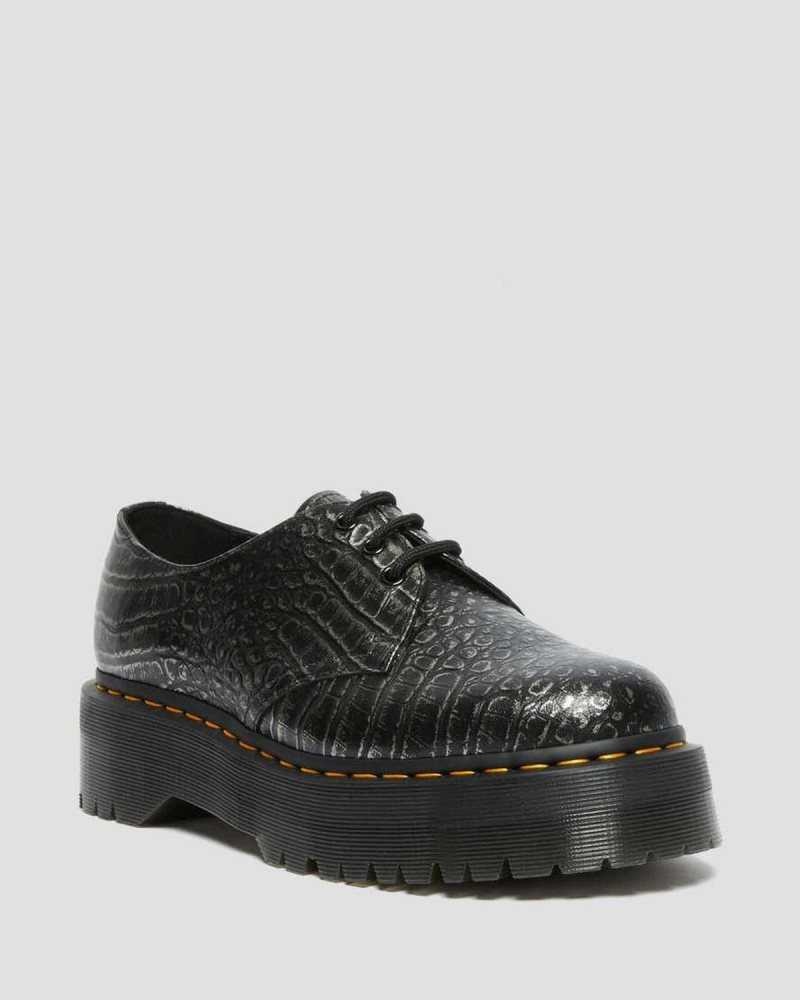 Dr Martens 1461 Croc Emboss Lær Platform Shoes Oxford Sko Dame Grå | SFARW7465