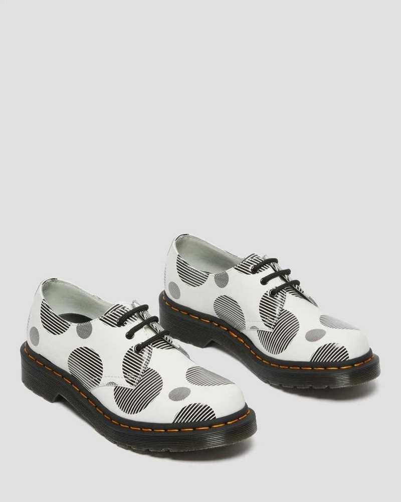 Dr Martens 1461 Polka Dot Smooth Lær Oxford Shoes Originals Sko Dame Hvite | CSJGK1043