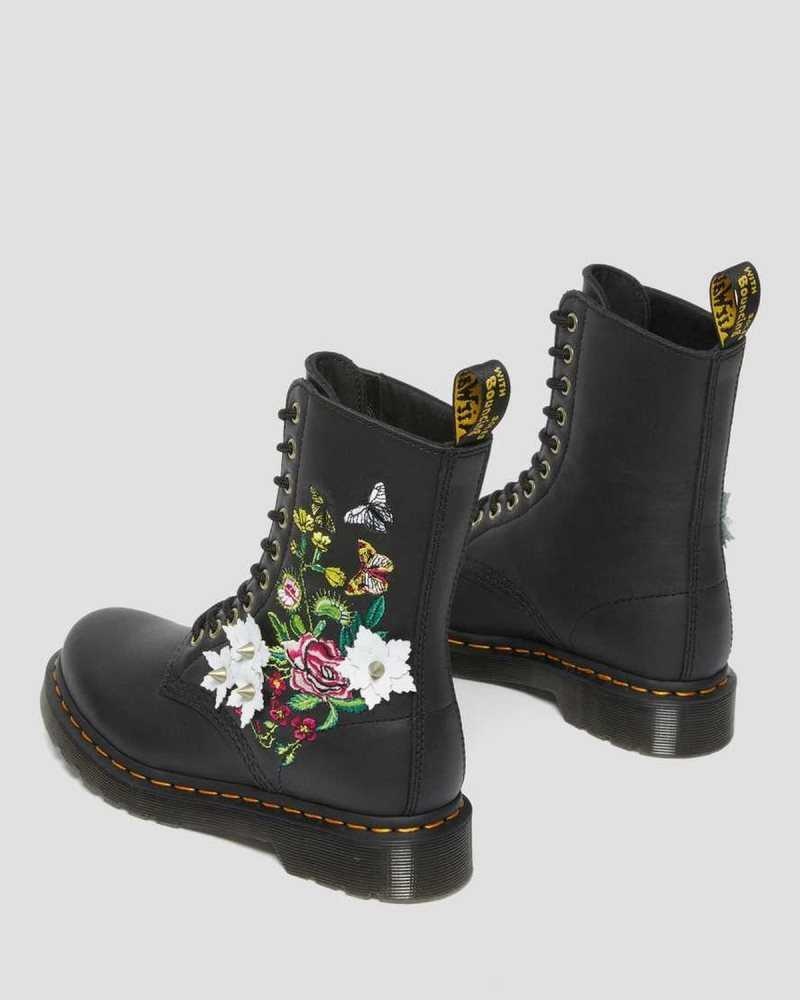 Dr Martens 1490 Floral Bloom Lær Mid-Calf Boots Støvler Dame Svarte | TYGBM9230