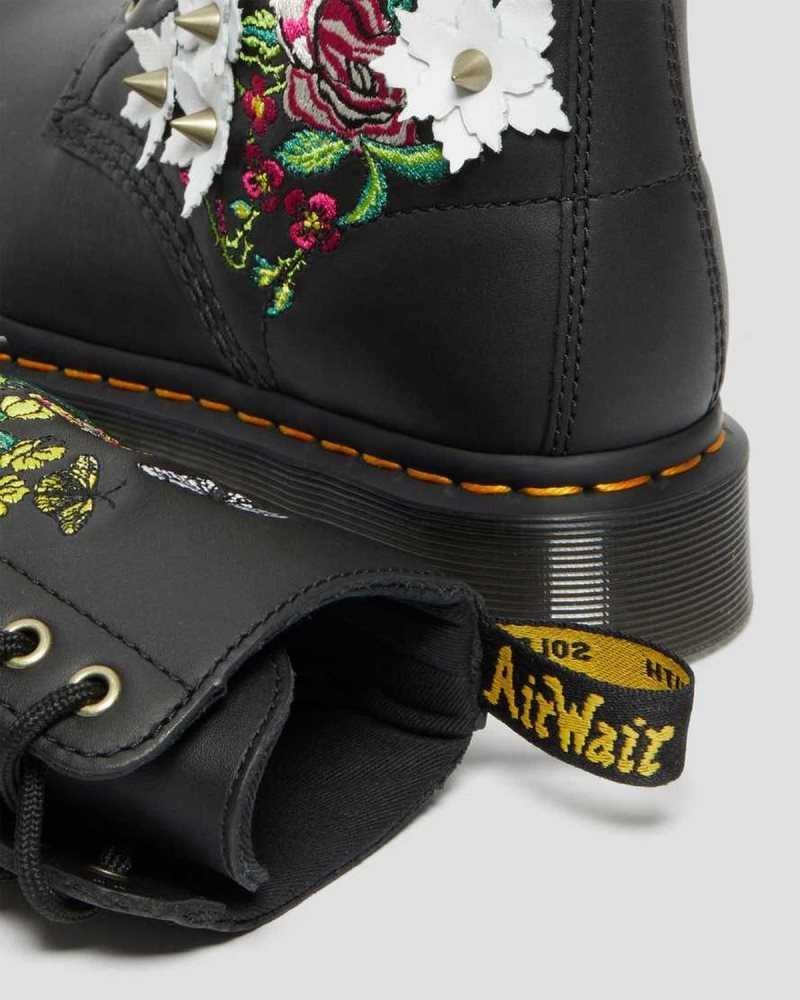 Dr Martens 1490 Floral Bloom Lær Mid-Calf Boots Støvler Dame Svarte | TYGBM9230