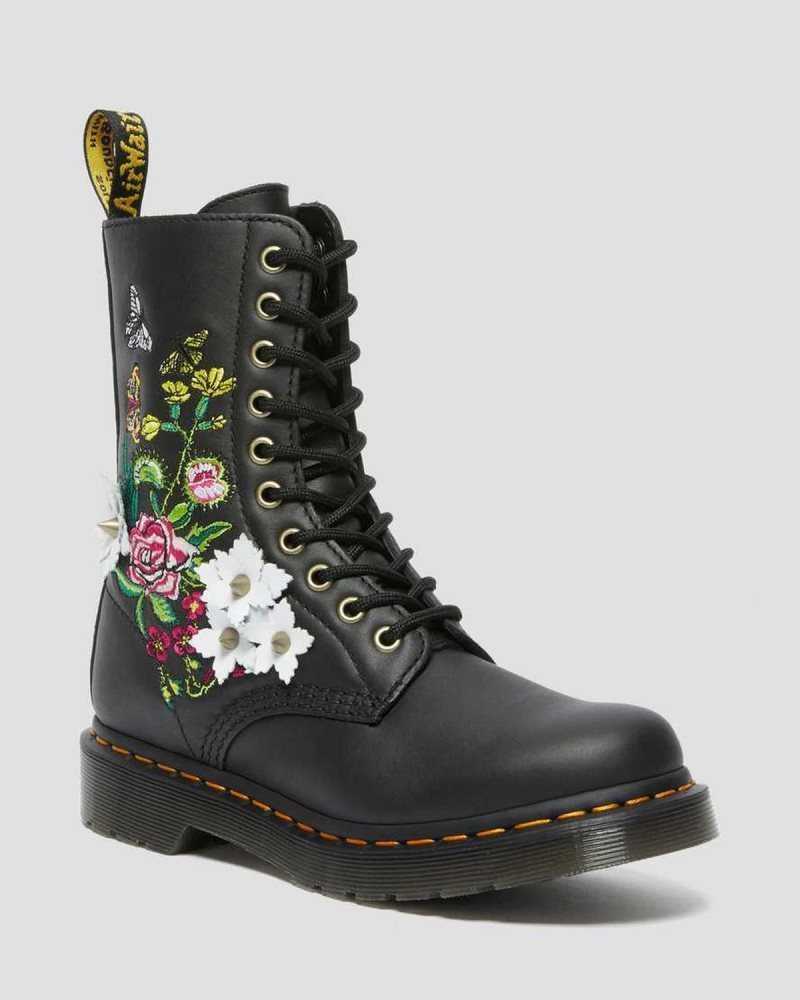 Dr Martens 1490 Floral Bloom Lær Mid-Calf Boots Støvler Dame Svarte | TYGBM9230