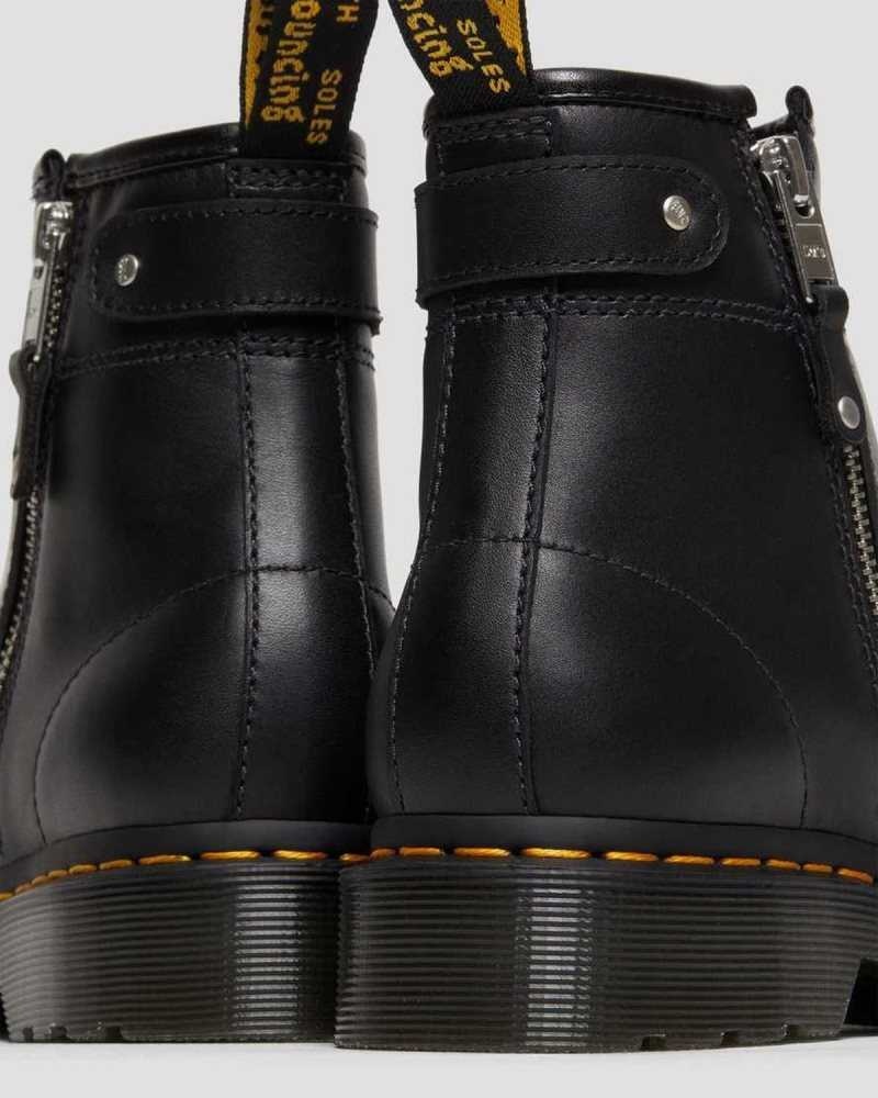 Dr Martens 2976 Double Zip Lær Chelsea Boots Originals Sko Dame Svarte | VBDKP3156