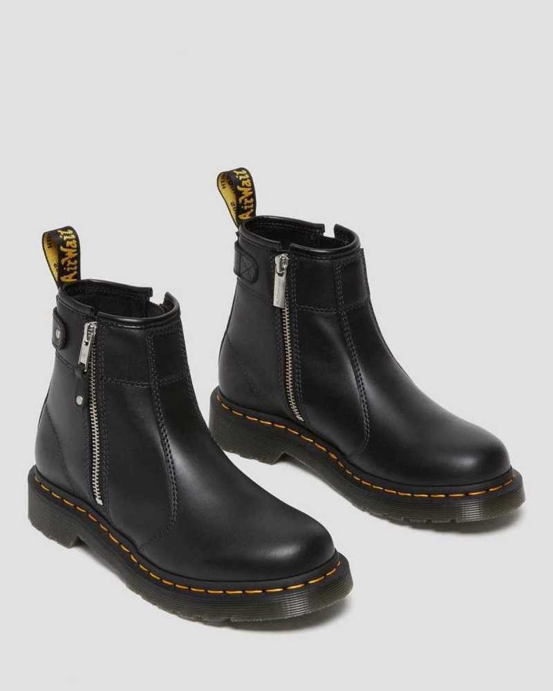 Dr Martens 2976 Double Zip Lær Chelsea Boots Originals Sko Dame Svarte | VBDKP3156