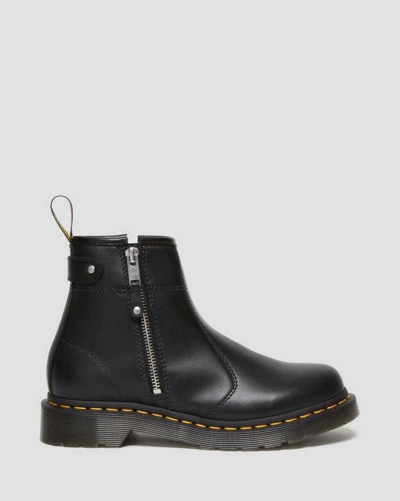 Dr Martens 2976 Double Zip Lær Chelsea Boots Originals Sko Dame Svarte | VBDKP3156