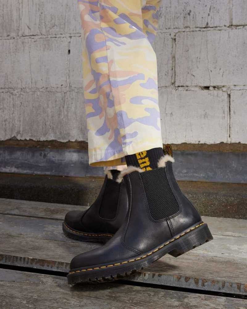 Dr Martens 2976 Faux Fur Forede Chelsea Boots Støvler Dame Svarte | BUQMI0985