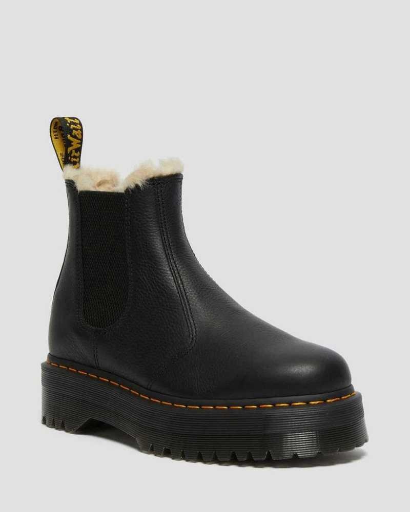 Dr Martens 2976 Faux Fur Forede Platform Chelsea Boots Platform Støvler Herre Svarte | FUYNT1793