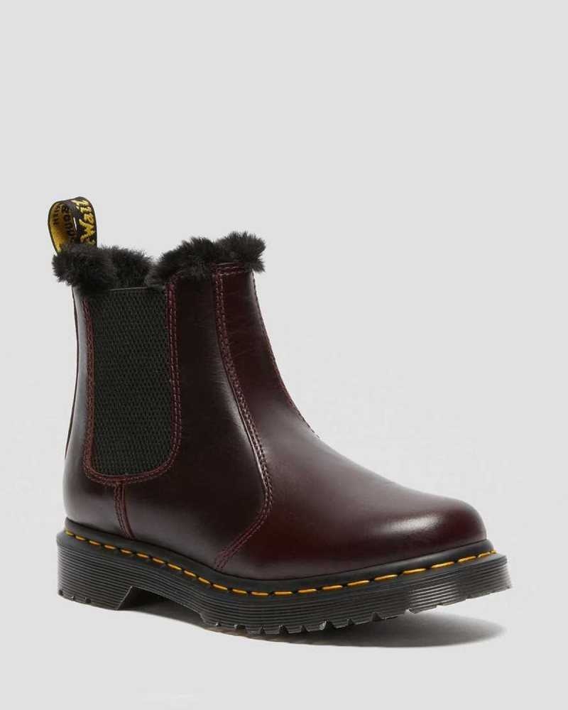 Dr Martens 2976 Leonore Faux Fur Forede Chelsea Boots Chelsea Støvler Dame Burgunder | BXENP8304