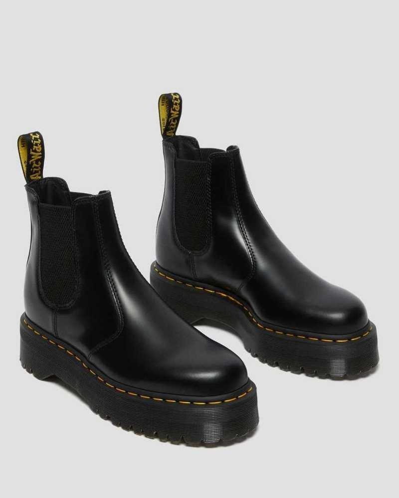 Dr Martens 2976 Smooth Lær Platform Chelsea Boots Platform Støvler Dame Svarte | ARMYX4596