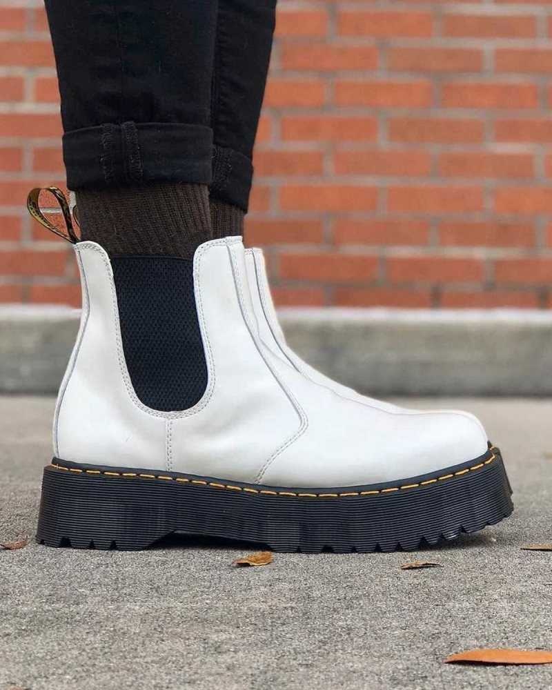 Dr Martens 2976 Smooth Lær Platform Chelsea Boots Støvletter Herre Hvite | PKULF5278