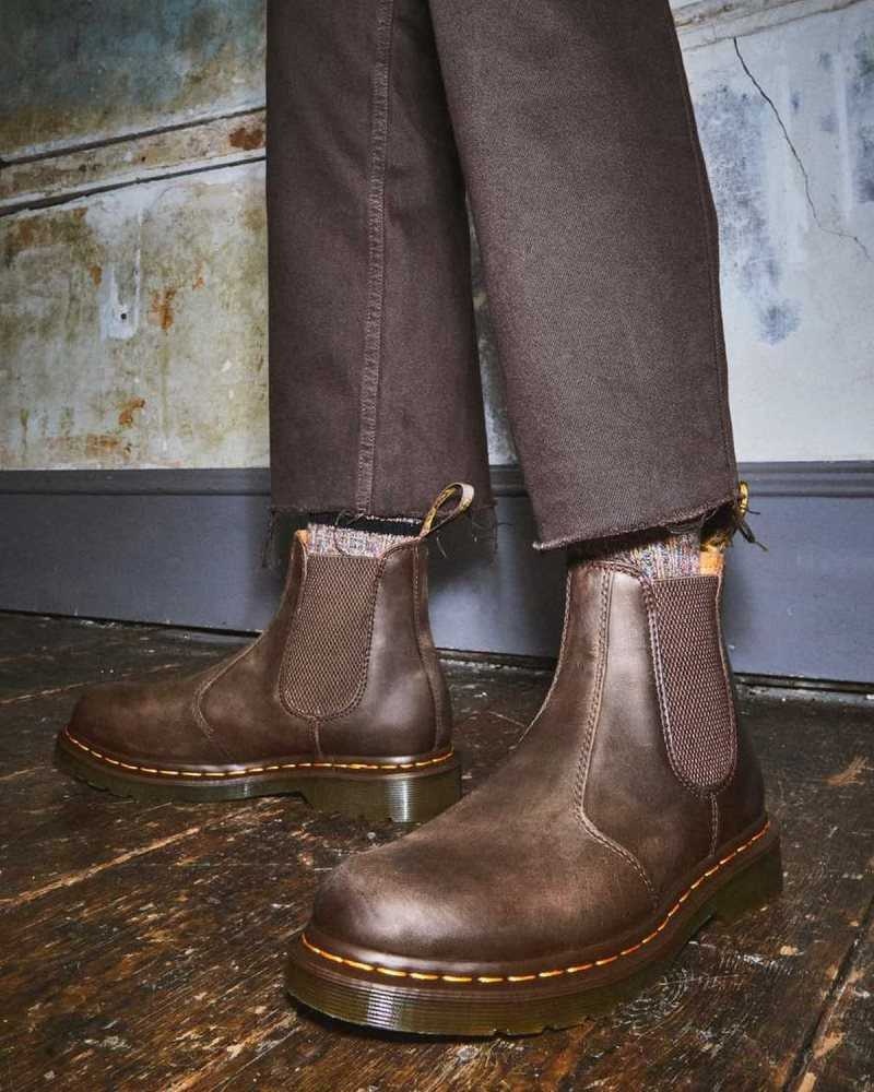 Dr Martens 2976 Yellow Stitch Crazy Horse Lær Chelsea Boots Støvler Herre Mørke Brune | GUAIZ2874