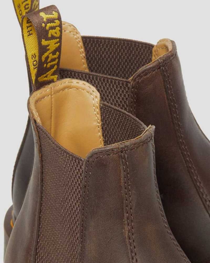 Dr Martens 2976 Yellow Stitch Crazy Horse Lær Chelsea Boots Støvler Herre Mørke Brune | GUAIZ2874