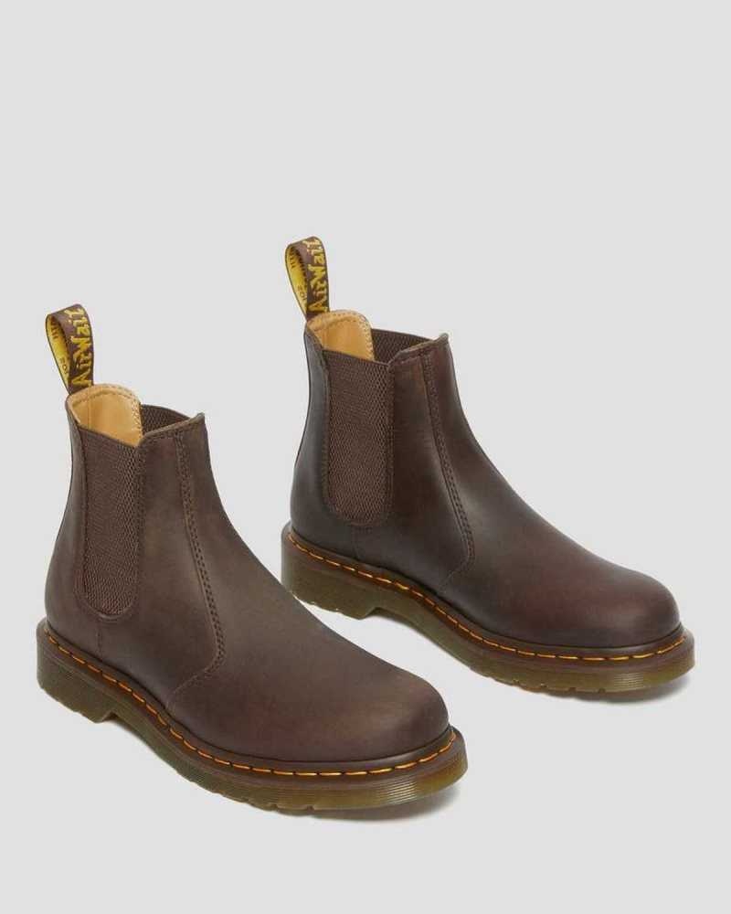 Dr Martens 2976 Yellow Stitch Crazy Horse Lær Chelsea Boots Støvler Herre Mørke Brune | GUAIZ2874