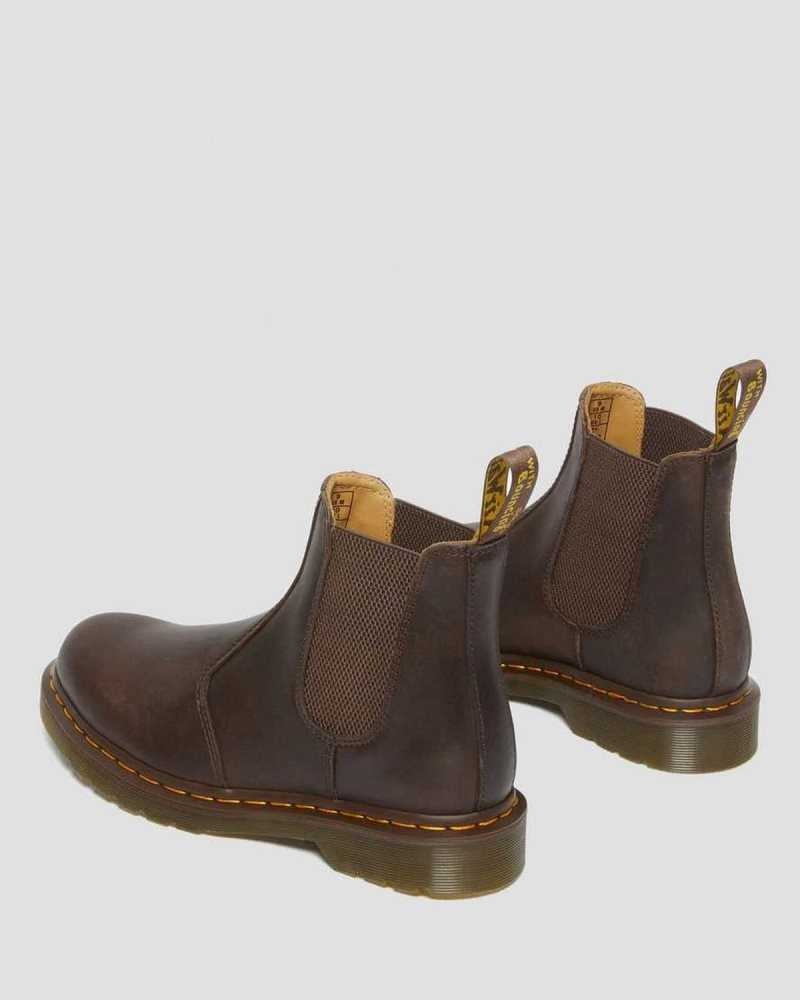 Dr Martens 2976 Yellow Stitch Crazy Horse Lær Chelsea Boots Støvler Herre Mørke Brune | GUAIZ2874