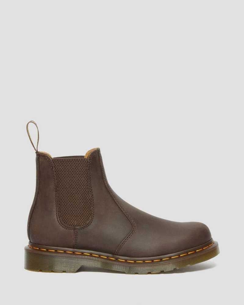 Dr Martens 2976 Yellow Stitch Crazy Horse Lær Chelsea Boots Støvler Herre Mørke Brune | GUAIZ2874