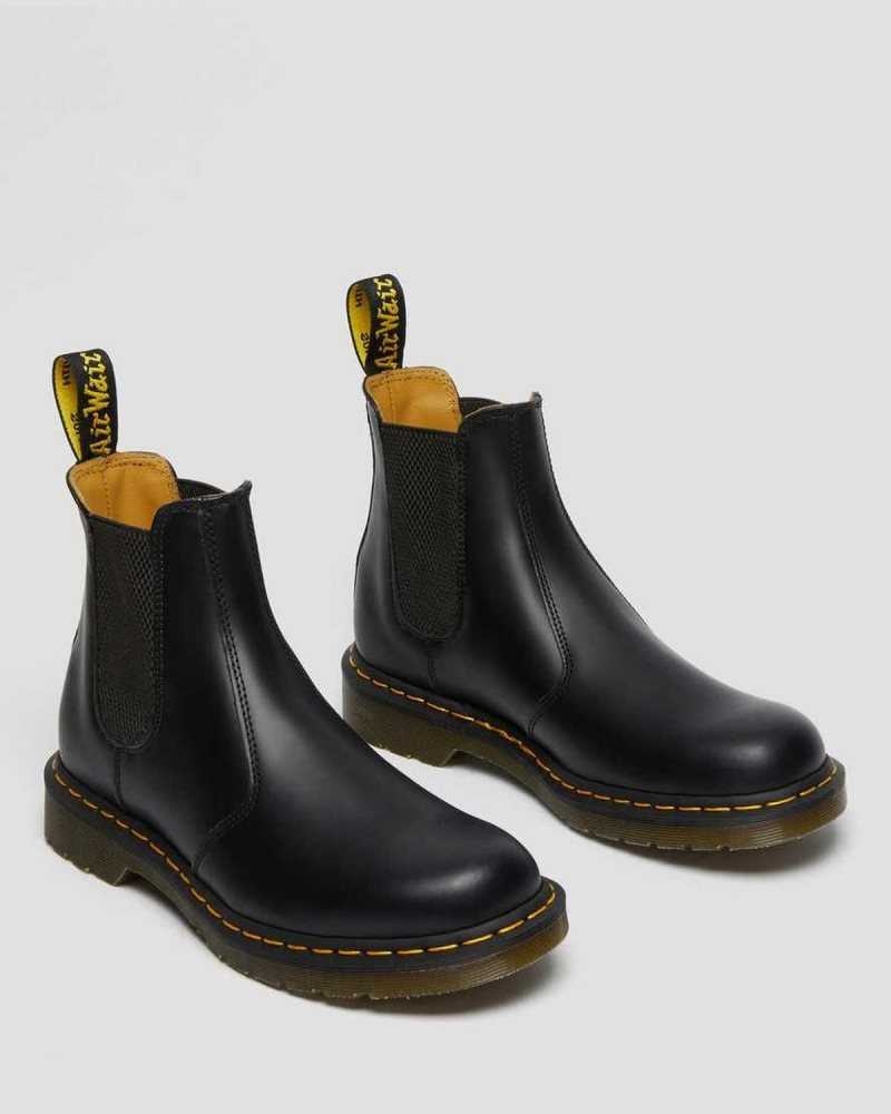 Dr Martens 2976 Yellow Stitch Smooth Lær Chelsea Boots Støvler Dame Svarte | FGQRU9431