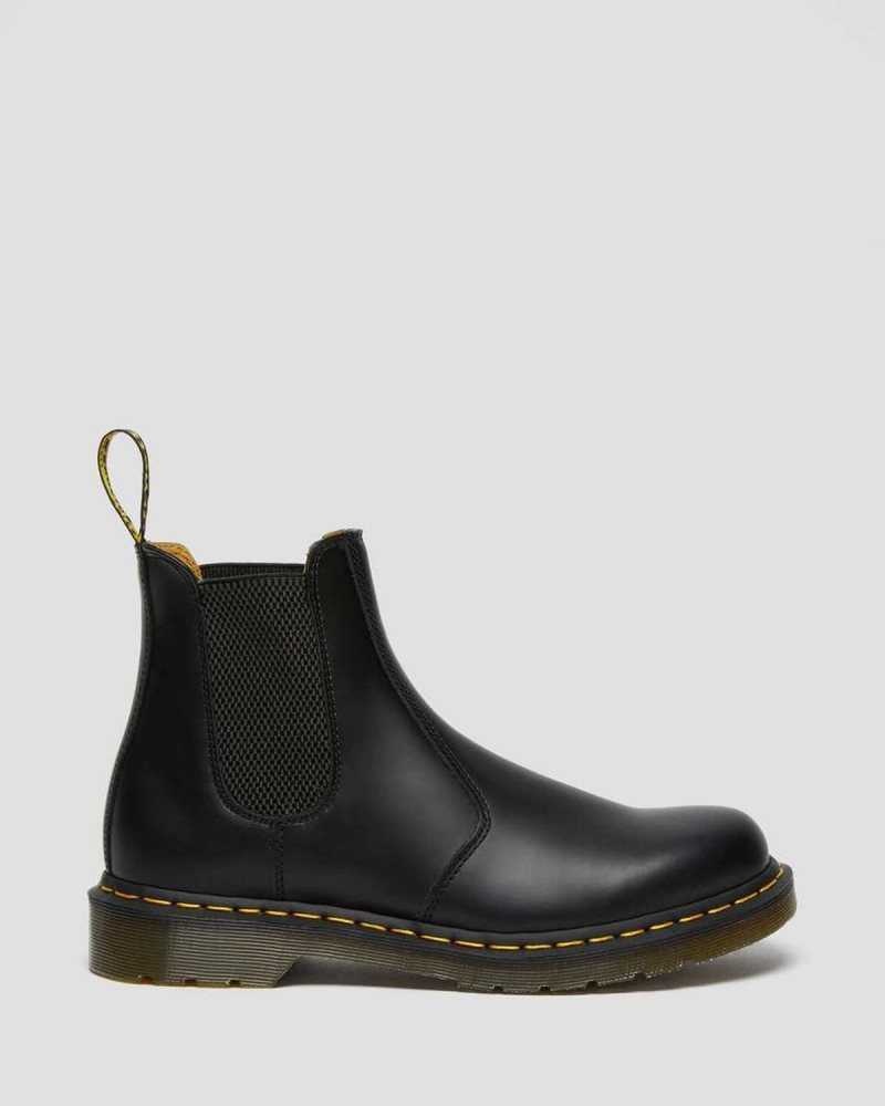 Dr Martens 2976 Yellow Stitch Smooth Lær Chelsea Boots Støvler Dame Svarte | FGQRU9431