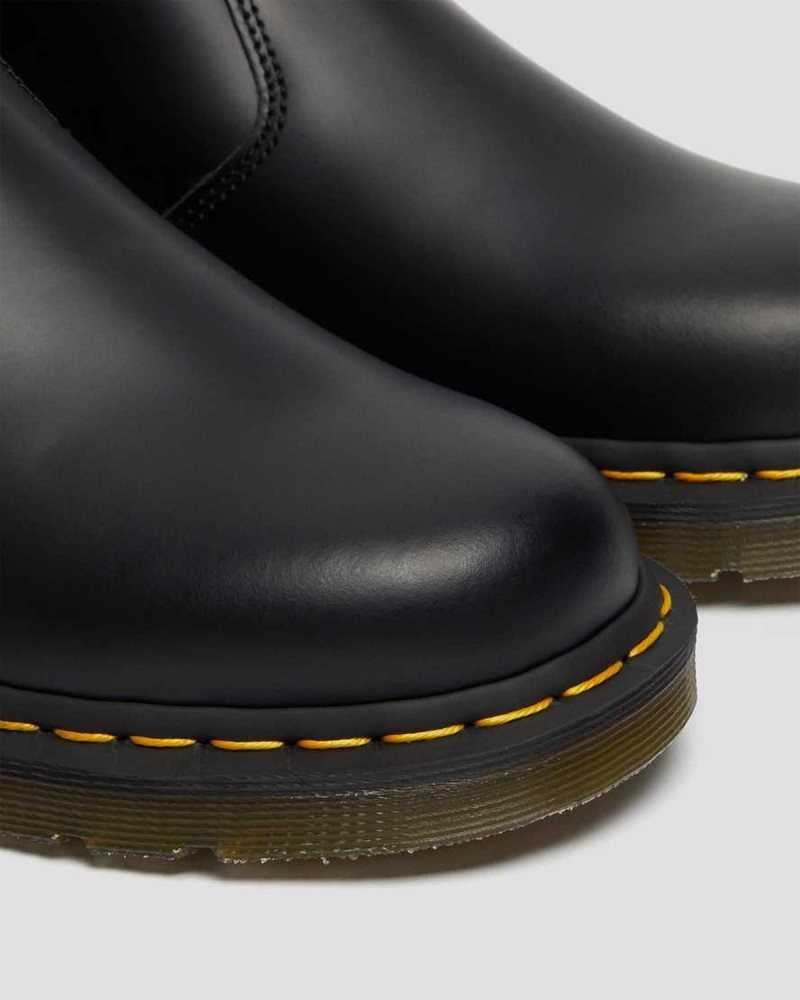 Dr Martens 2976 Yellow Stitch Smooth Lær Chelsea Boots Støvler Dame Svarte | FGQRU9431