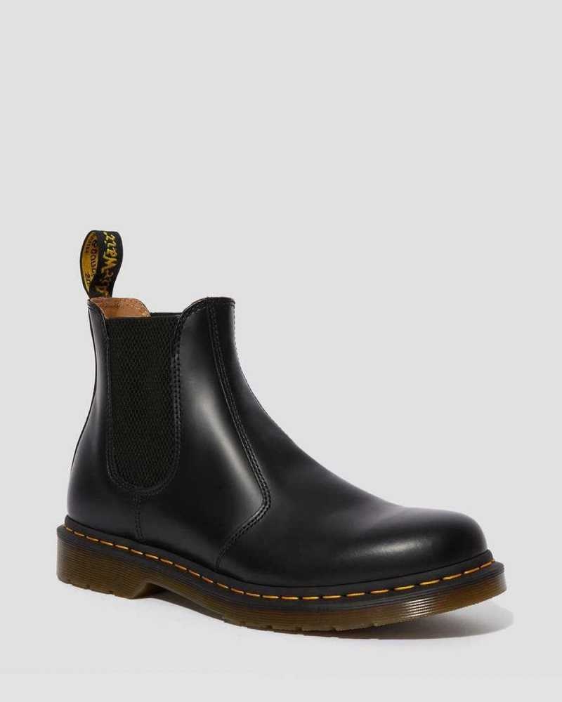 Dr Martens 2976 Yellow Stitch Smooth Lær Chelsea Boots Støvler Herre Svarte | XIGSM5719