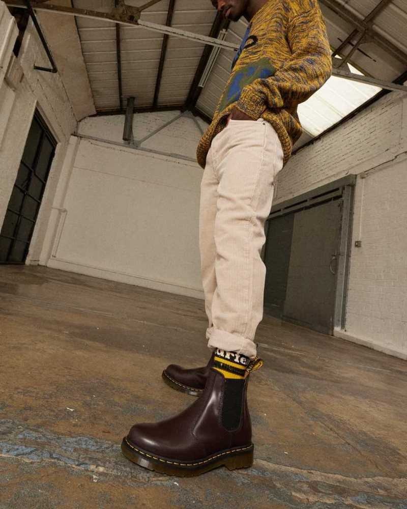 Dr Martens 2976 Yellow Stitch Smooth Lær Chelsea Boots Chelsea Støvler Herre Burgunder | KHREC1328