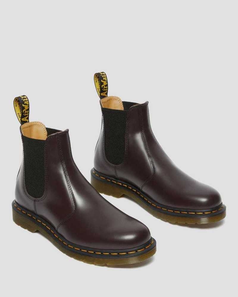 Dr Martens 2976 Yellow Stitch Smooth Lær Chelsea Boots Chelsea Støvler Herre Burgunder | KHREC1328