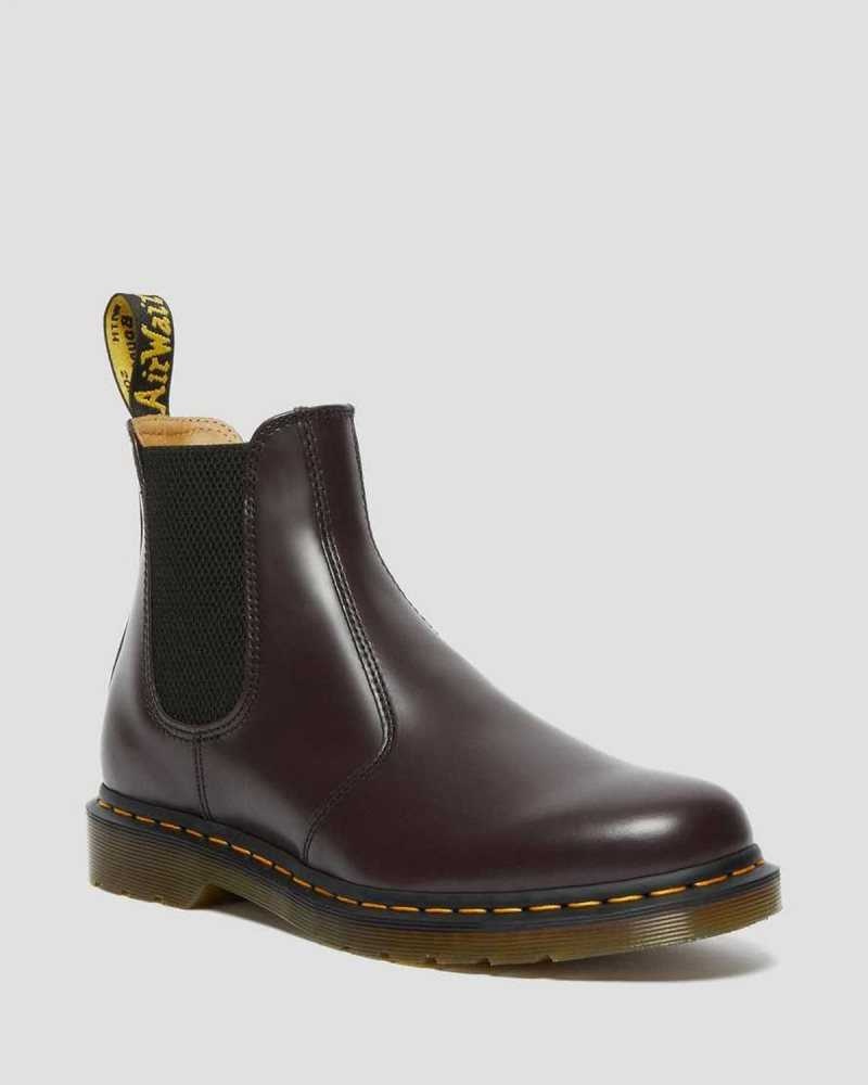 Dr Martens 2976 Yellow Stitch Smooth Lær Chelsea Boots Chelsea Støvler Herre Burgunder | KHREC1328