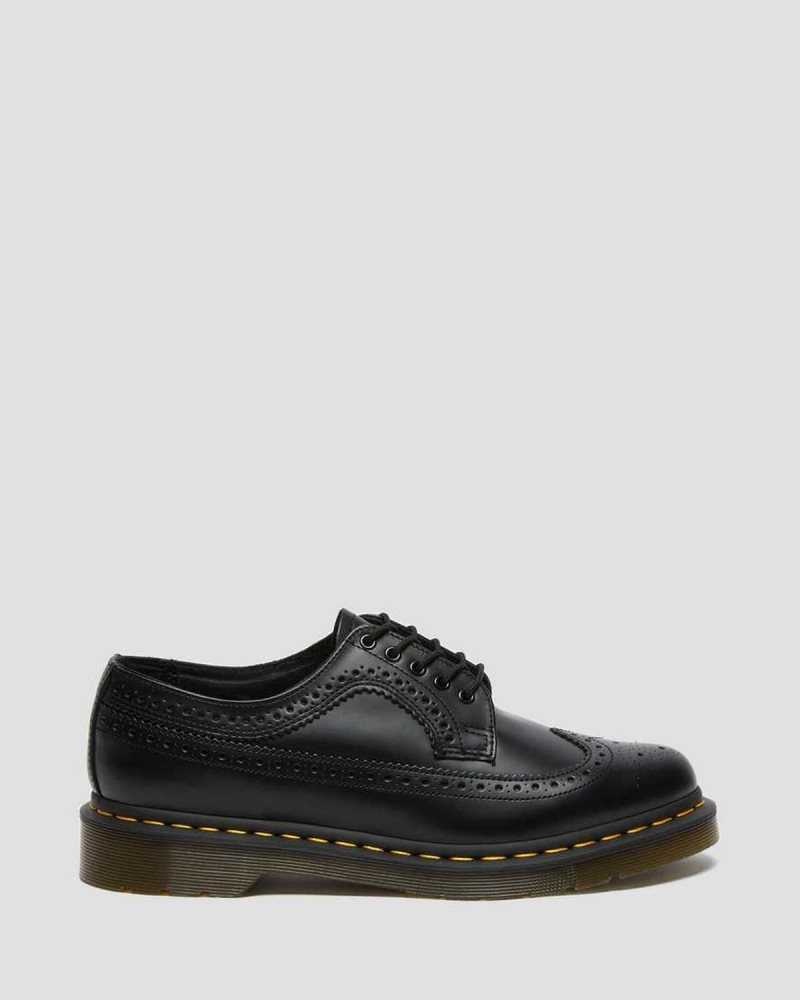 Dr Martens 3989 Yellow Stitch Smooth Lær Brogue Shoes Loafers Dame Svarte | NSVBK8753