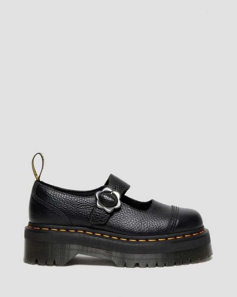 Dr Martens Addina Flower Spenne Lær Platform Shoes Platform Sko Dame Svarte | BXYJS3687