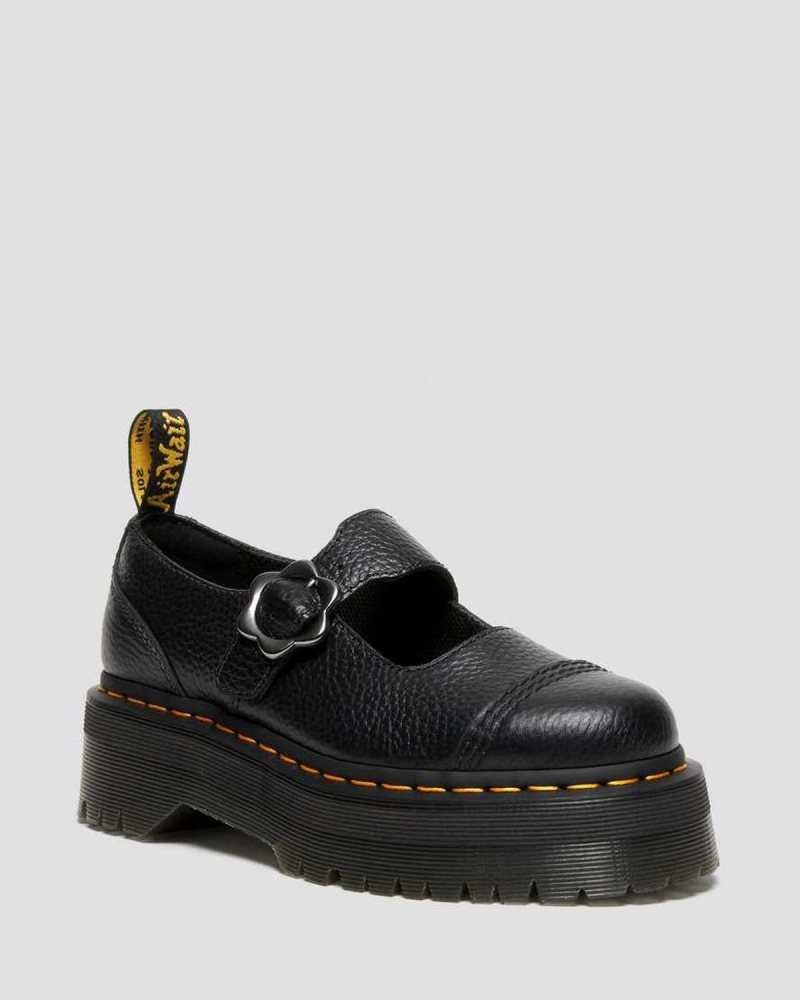 Dr Martens Addina Flower Spenne Lær Platform Shoes Platform Sko Dame Svarte | BXYJS3687