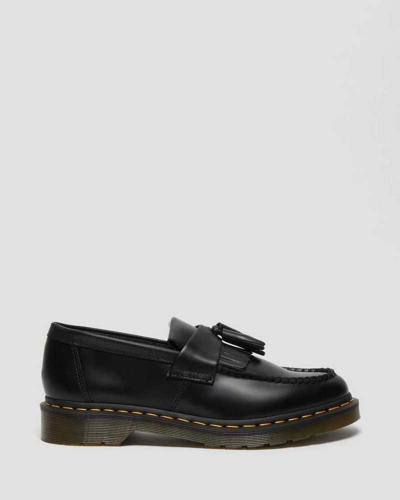 Dr Martens Adrian Yellow Stitch Lær Tassel Loafers Originals Sko Dame Svarte | XMWEO7149