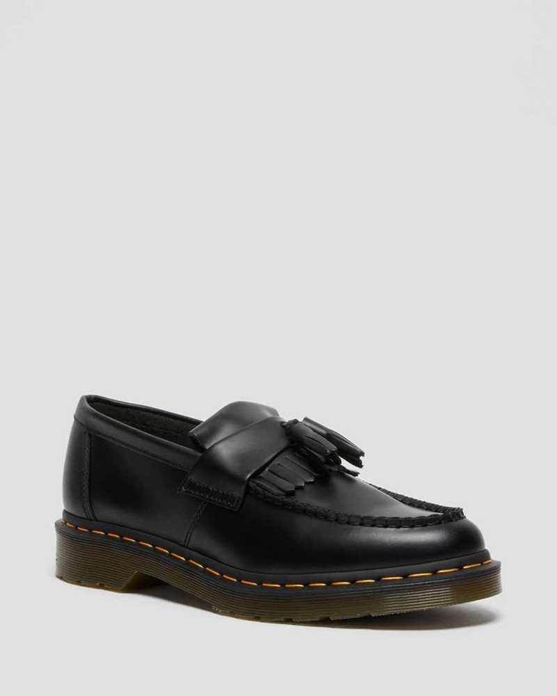 Dr Martens Adrian Yellow Stitch Lær Tassel Loafers Loafers Dame Svarte | QHSZP8352