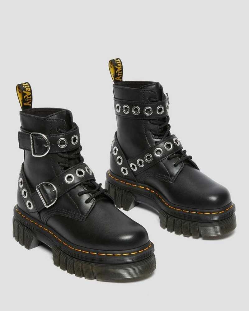 Dr Martens Audrick Hardware Lær Platform Boots Platform Støvler Dame Svarte | SIBTO8964