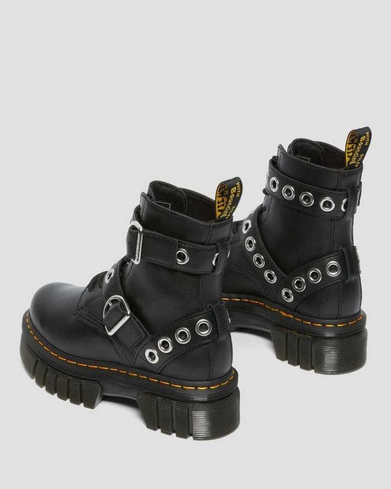 Dr Martens Audrick Hardware Lær Platform Boots Platform Støvler Dame Svarte | SIBTO8964