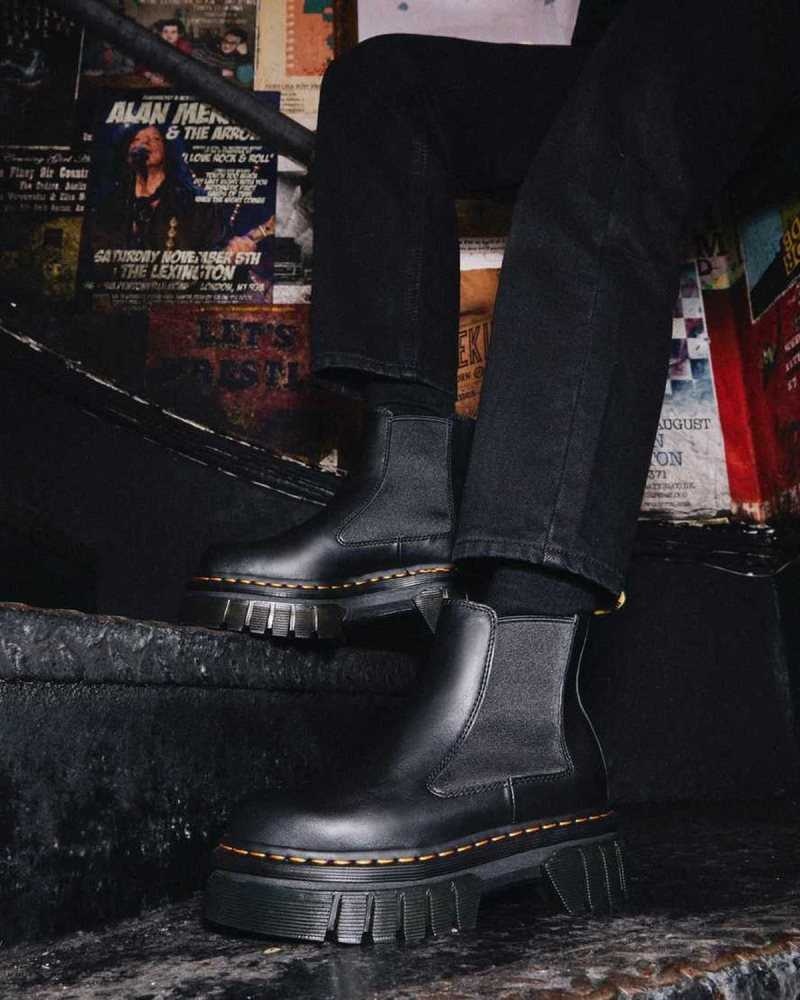 Dr Martens Audrick Nappa Lær Platform Chelsea Boots Platform Støvler Dame Svarte | XQJVO0983