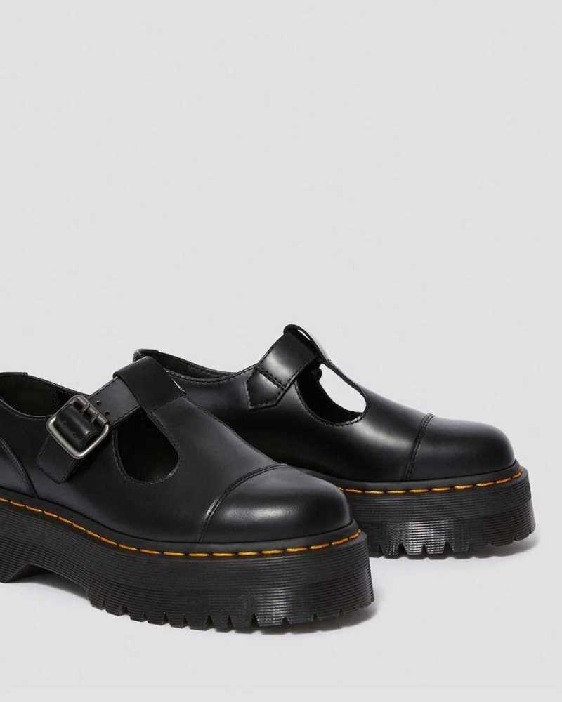 Dr Martens Bethan Polished Smooth Lær Platform Shoes Platform Sko Dame Svarte | CFXIO7369