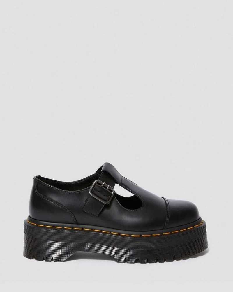 Dr Martens Bethan Polished Smooth Lær Platform Shoes Platform Sko Dame Svarte | CFXIO7369