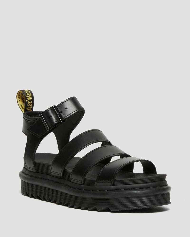 Dr Martens Blaire Brando Lær Reima Sandals Gladiatorsandaler Dame Svarte | EVBYX3290