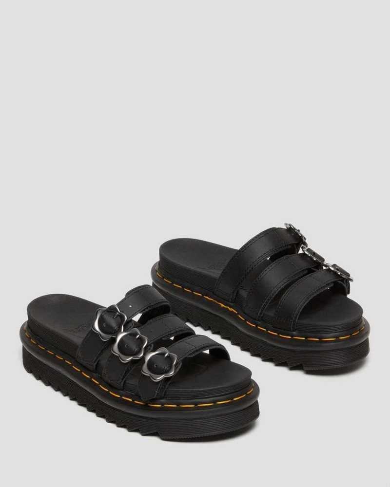 Dr Martens Blaire Flower Spenne Lær Badesandaler Sandals Platåsandaler Dame Svarte | ZEVJA5198