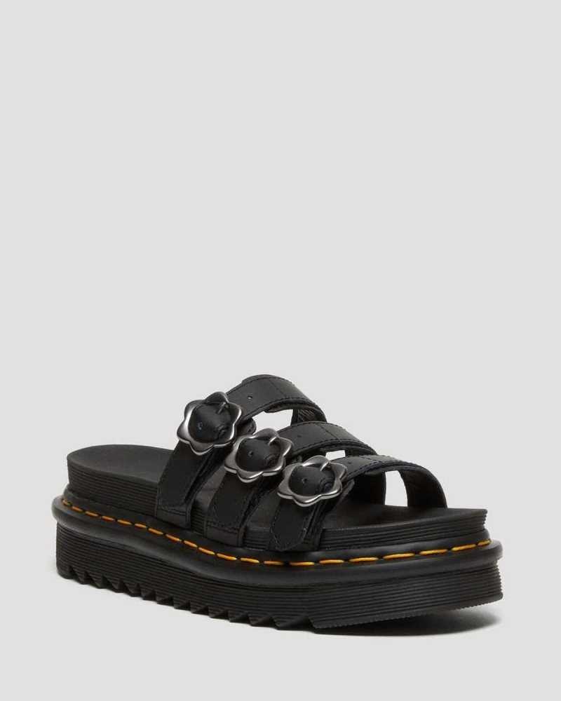 Dr Martens Blaire Flower Spenne Lær Badesandaler Sandals Platåsandaler Dame Svarte | ZEVJA5198