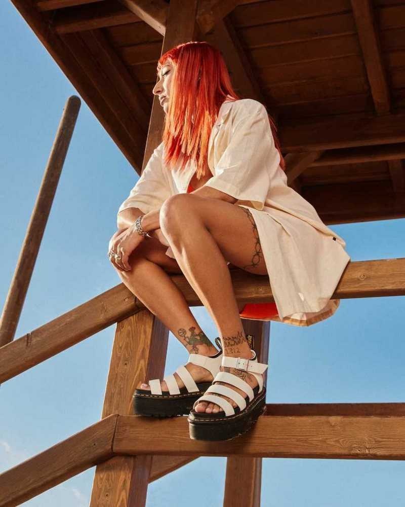 Dr Martens Blaire Hydro Lær Platform Reima Sandals Gladiatorsandaler Dame Hvite | EHQLK5970