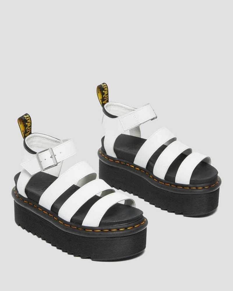 Dr Martens Blaire Hydro Lær Platform Reima Sandals Gladiatorsandaler Dame Hvite | EHQLK5970