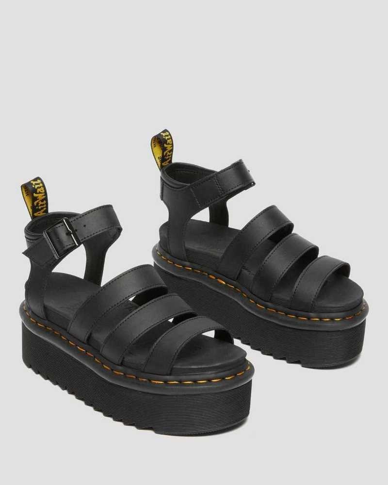 Dr Martens Blaire Hydro Lær Platform Reima Sandals Gladiatorsandaler Dame Svarte | SZXPI8014