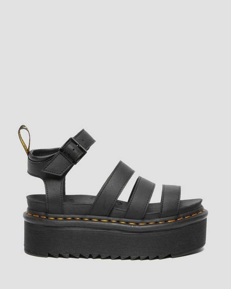 Dr Martens Blaire Hydro Lær Platform Reima Sandals Gladiatorsandaler Dame Svarte | SZXPI8014